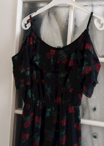 Çiçek Desenli şifon Uzun Askılı Kadın Elbise - Görsel 9