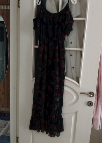 Çiçek Desenli şifon Uzun Askılı Kadın Elbise - Görsel 5