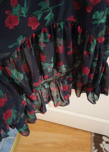 Çiçek Desenli şifon Uzun Askılı Kadın Elbise - Görsel 3