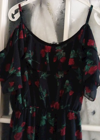 Çiçek Desenli şifon Uzun Askılı Kadın Elbise - Görsel 8