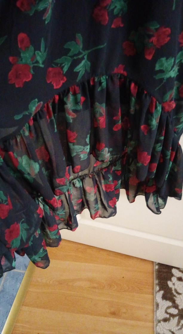 Çiçek Desenli şifon Uzun Askılı Kadın Elbise - Görsel 3