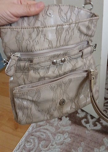 Dantel Detaylı Bej Kadın Deri Çanta - Görsel 7