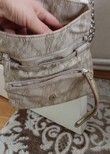 Dantel Detaylı Bej Kadın Deri Çanta - Görsel 11