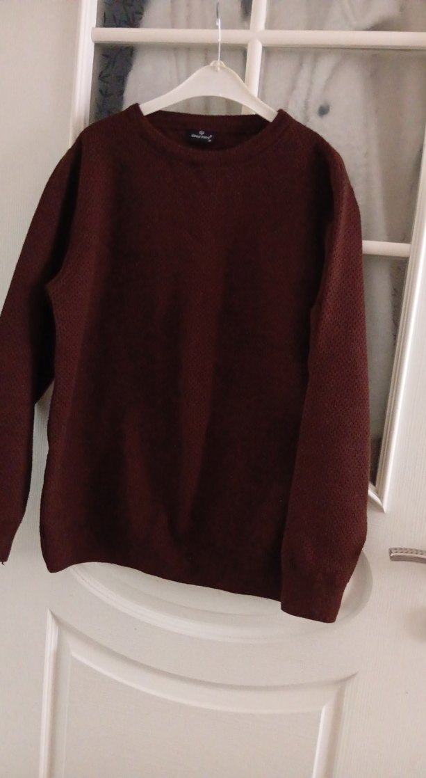 Bordo Oversize Yün Kazak - Görsel 3