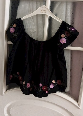 Siyah Nakışlı Bohem Mini Bluz - Görsel 3