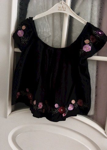 Siyah Nakışlı Bohem Mini Bluz - Görsel 2