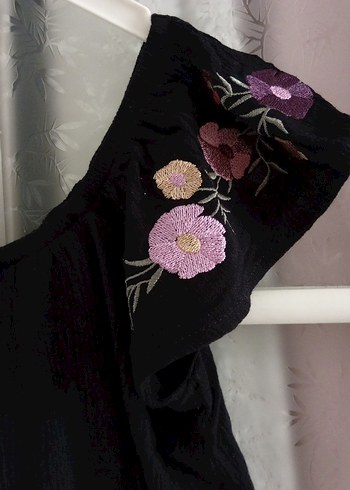 Siyah Nakışlı Bohem Mini Bluz - Görsel 5