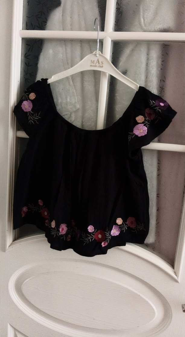 Siyah Nakışlı Bohem Mini Bluz - Görsel 3