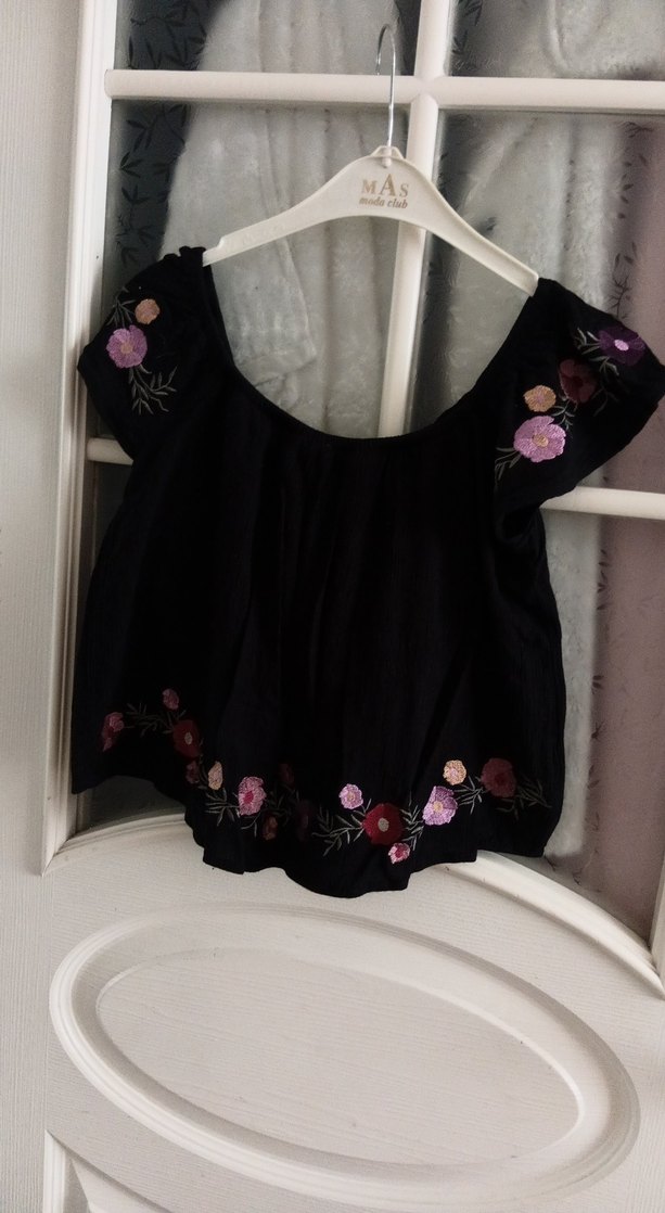 Siyah Nakışlı Bohem Mini Bluz - Görsel 2