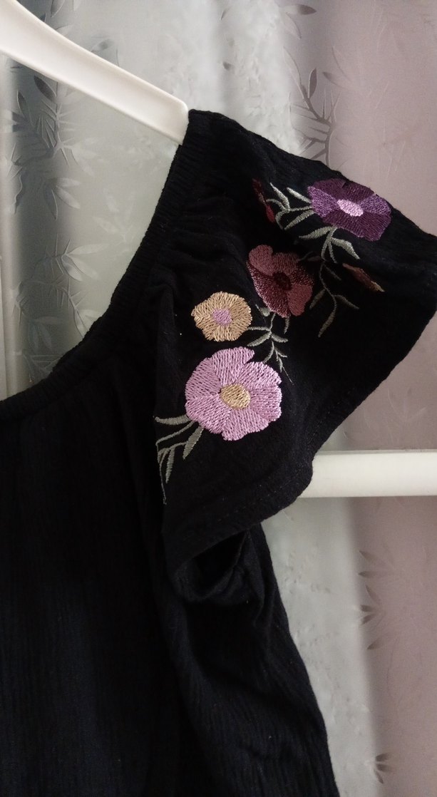 Siyah Nakışlı Bohem Mini Bluz - Görsel 5