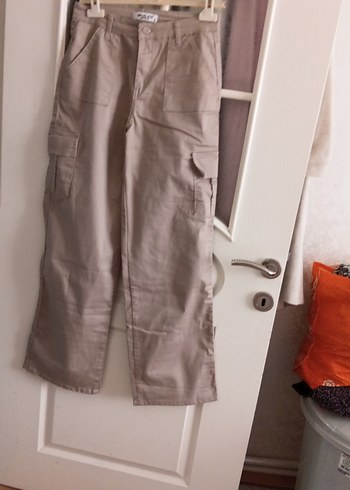 Bej Keten Midi Kadın Kumaş Pantolon - Görsel 3