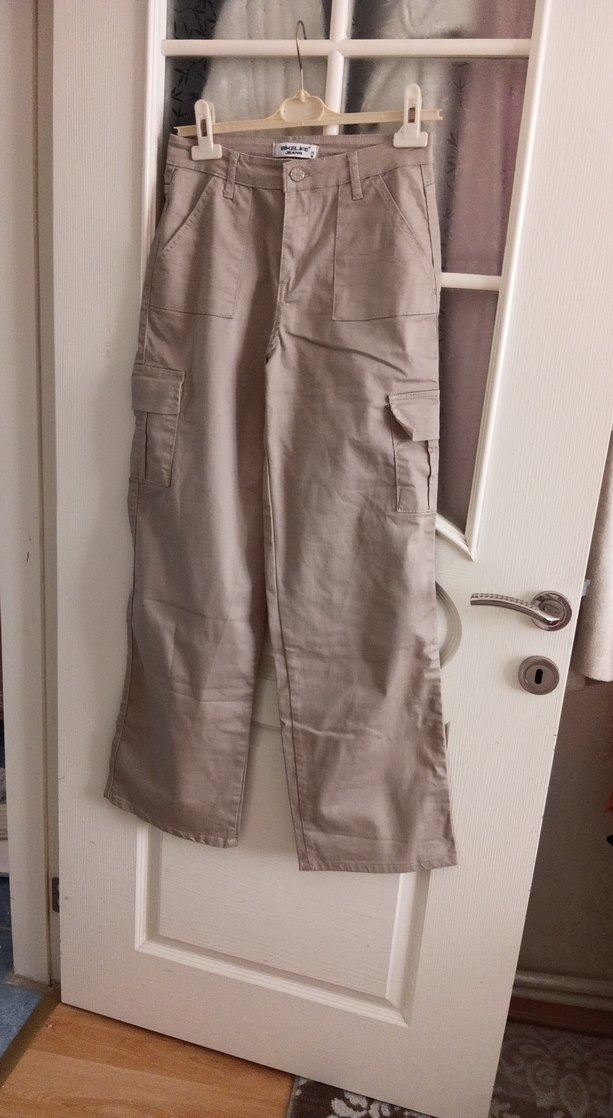 Bej Keten Midi Kadın Kumaş Pantolon - Görsel 2