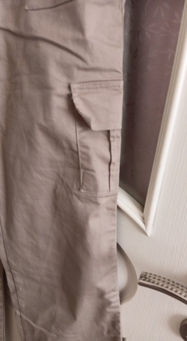 Bej Keten Midi Kadın Kumaş Pantolon - Görsel 4