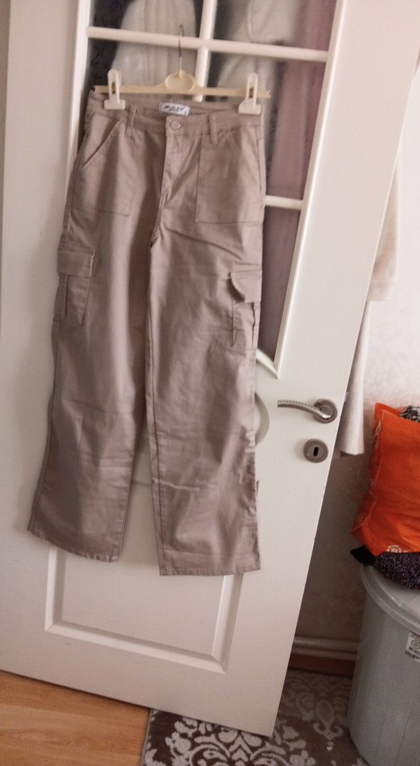 Bej Keten Midi Kadın Kumaş Pantolon - Görsel 3