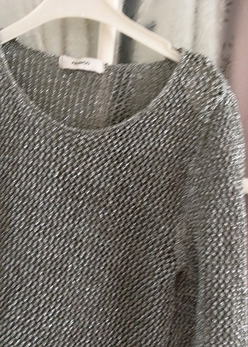 simli Gri Örgü Kadın Kazak - Görsel 6