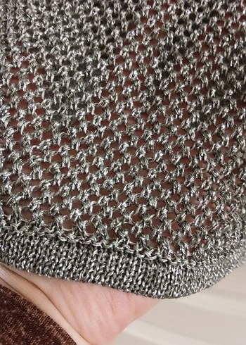 simli Gri Örgü Kadın Kazak - Görsel 9