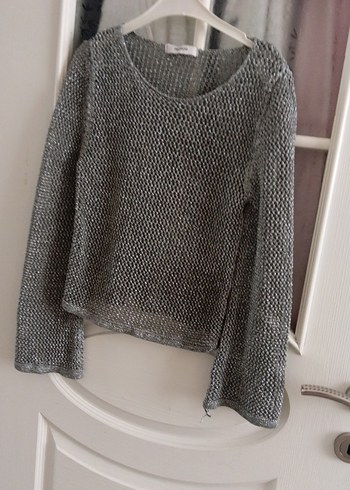 simli Gri Örgü Kadın Kazak - Görsel 4