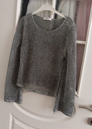 simli Gri Örgü Kadın Kazak - Görsel 3