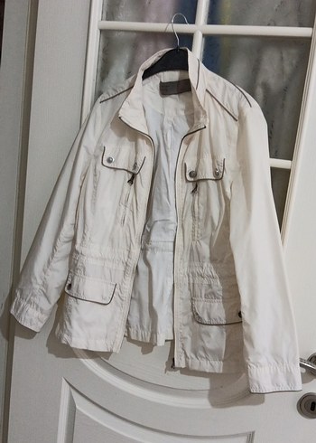 mevsimlikKadın Beyaz Kemerli Keten Ceket - Görsel 3