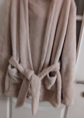 Bej Midi Kadın Bornoz, Rahat Kesim, Uzun Kollu - Görsel 3