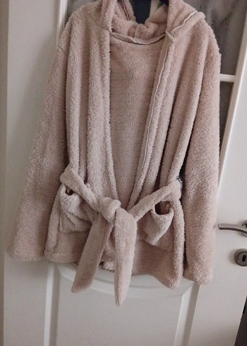 Bej Midi Kadın Bornoz, Rahat Kesim, Uzun Kollu - Görsel 6