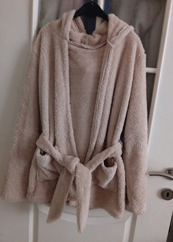 Bej Midi Kadın Bornoz, Rahat Kesim, Uzun Kollu - Görsel 2