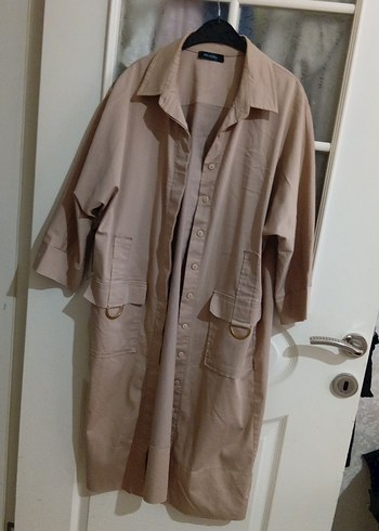 Bej Uzun Keten Düğmeli Ceket - Görsel 3