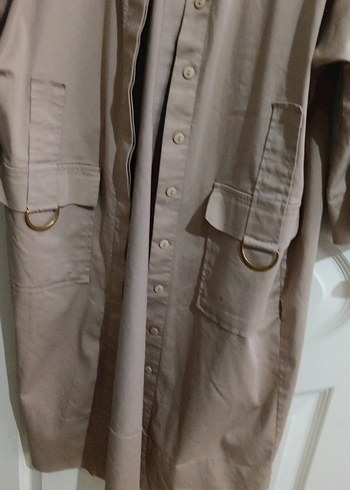 Bej Uzun Keten Düğmeli Ceket - Görsel 5