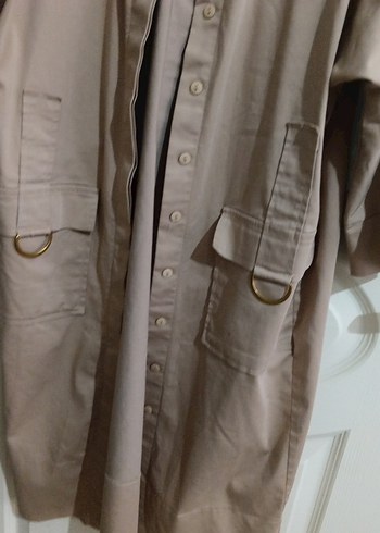 Bej Uzun Keten Düğmeli Ceket - Görsel 6