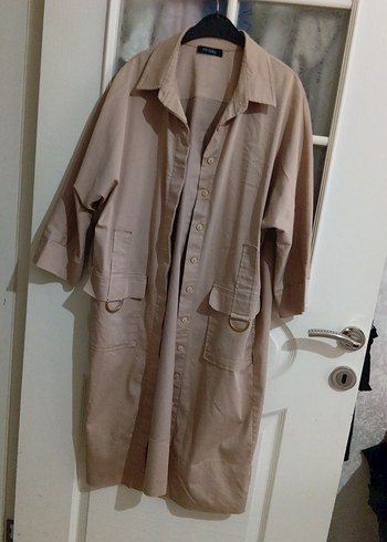 Bej Uzun Keten Düğmeli Ceket - Görsel 4