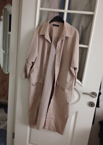 Bej Uzun Keten Düğmeli Ceket - Görsel 13