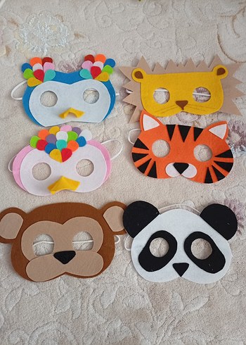 Renkli Leopar Desenli keçeden çocuk maskeleri