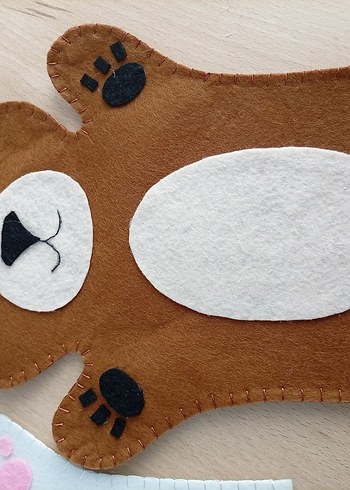 keçeden Pastel Kahverengi Ayı ve Beyaz Tavşan Kuklaları - Görsel 6