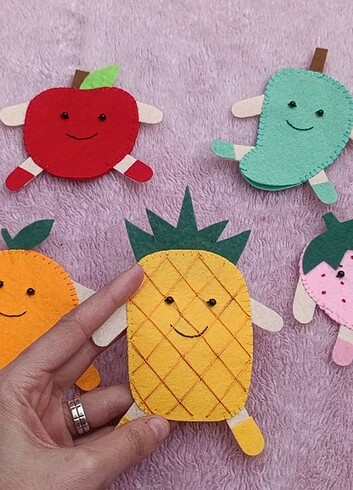 Beden Renk Keçeden meyveler elma armut ananas çilek portakal parmak kukla