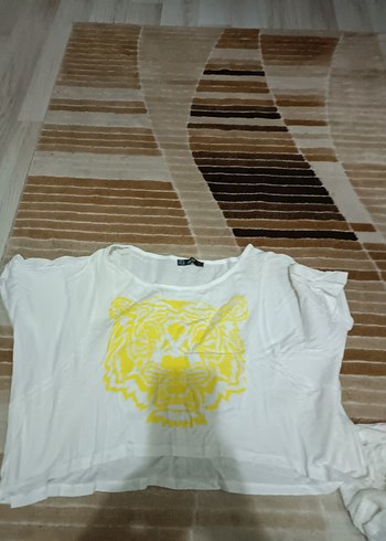 Beyaz Tişört, Kısa Kollu, Baskılı crop tshirt bir kez giyildi