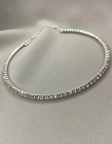 Rhinestone choker gümüş kolye