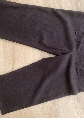 m Beden Düğmeli Kahverengi Keten Kadın Kumaş Pantolon