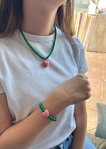 Pembe Kalp BoncukluTakı Seti