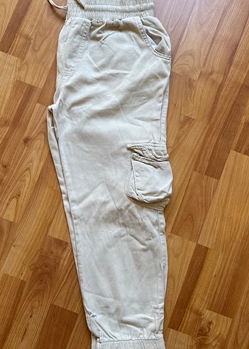 26 Beden Bej Keten Rahat Kesim Midi Kadın Pantolon