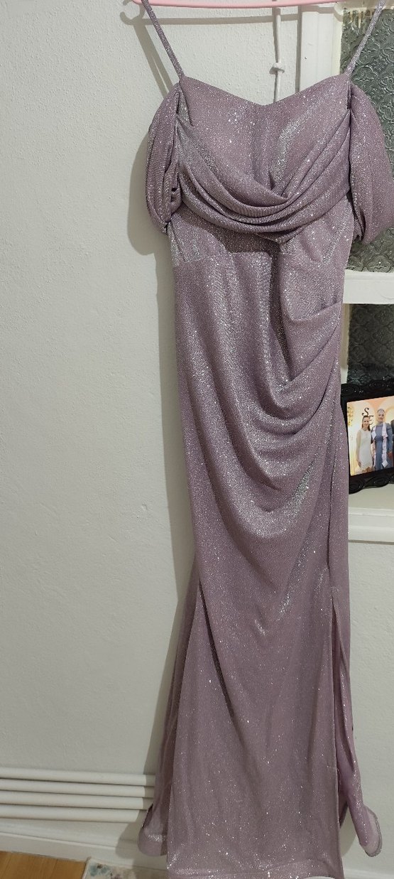 Mor Uzun Drapeli Straplez Abiye Elbise - Görsel 2