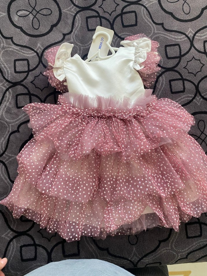 Pembe Nakışlı Kız Çocuk Straplez Elbise - Görsel 2