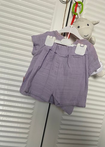 Kız Çocuk Mor Kısa Kollu Keten Gömlek - Görsel 2