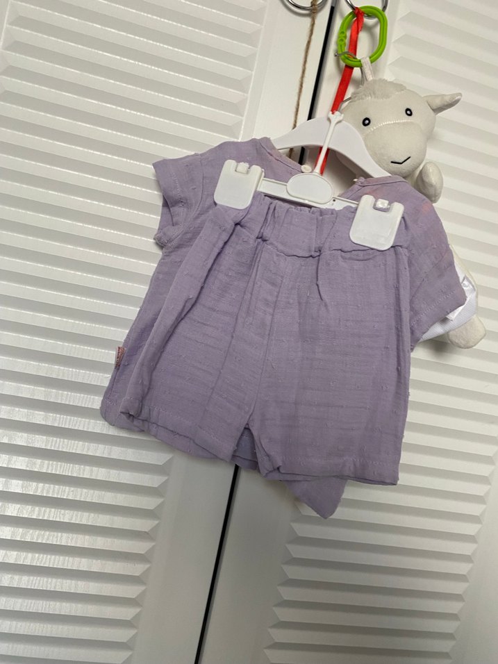 Kız Çocuk Mor Kısa Kollu Keten Gömlek - Görsel 2