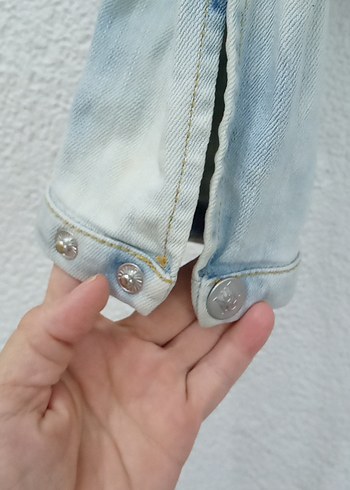 38 Beden mavi Renk Pastel Mavi Batik Desenli Kadın Denim Ceket