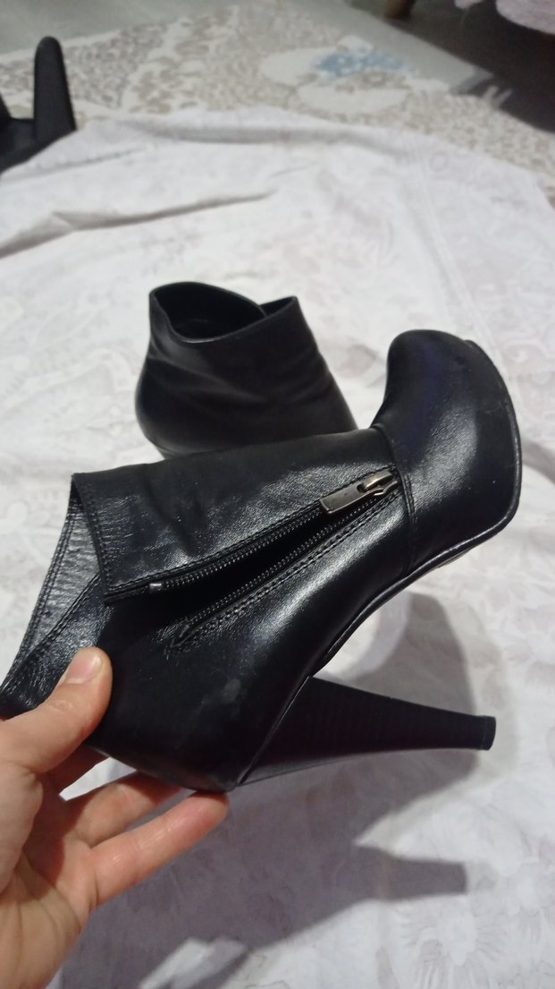 Siyah Deri Stiletto Topuklu Kadın Bot - Görsel 3