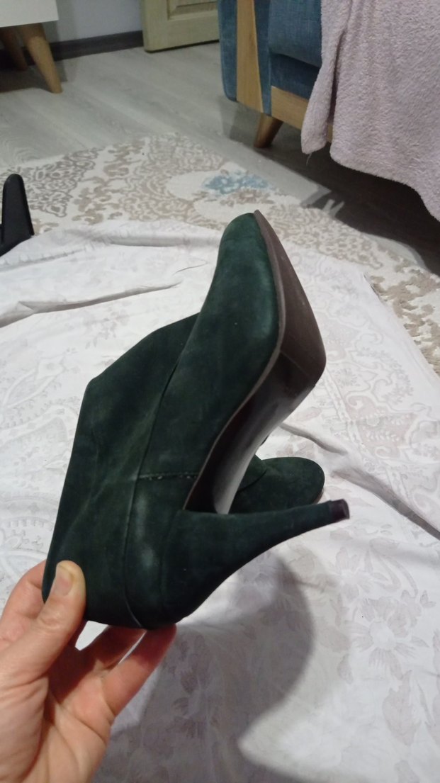 Koyu Yeşil Süet Bantlı Stiletto Bot - Görsel 3