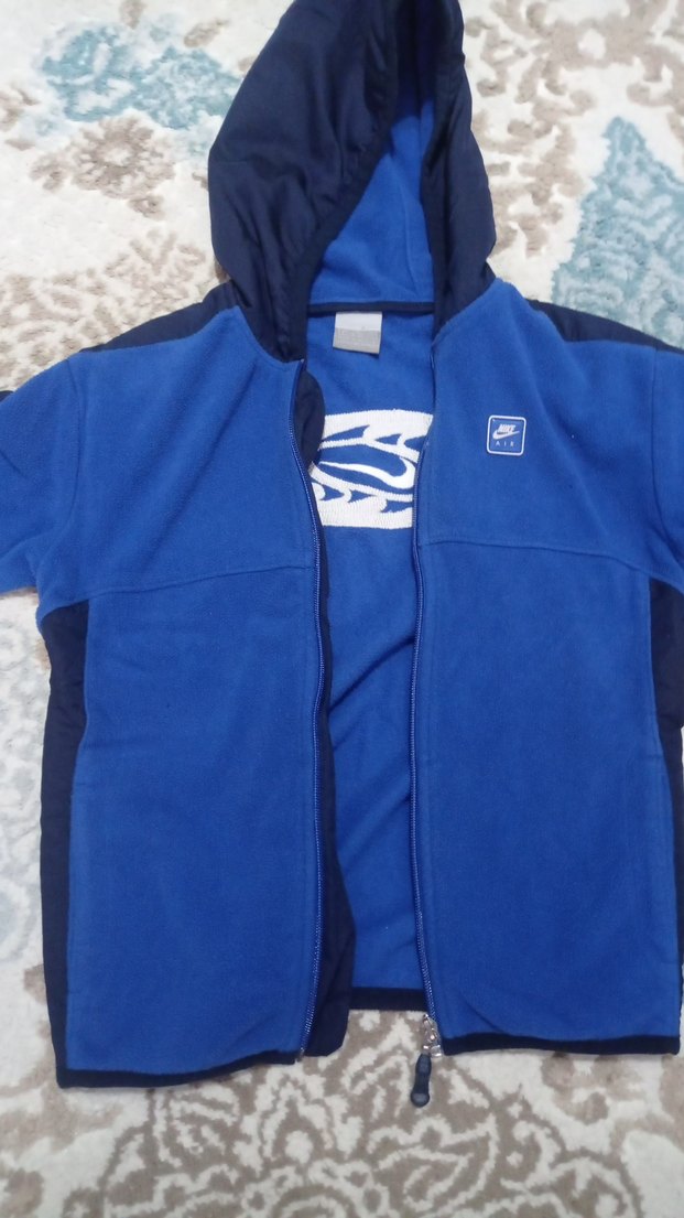 Erkek Kapüşonlu Mavi Fermuarlı Sweatshirt - Görsel 2