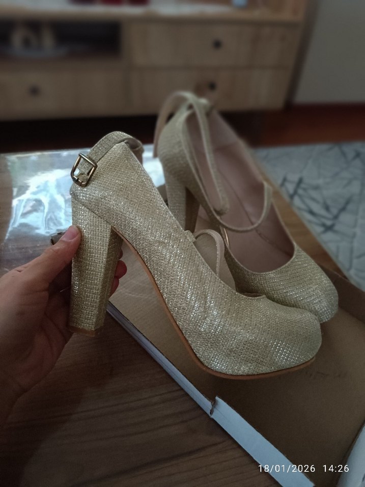 Bej Simli Modern Klasik Topuklu Kadın Ayakkabı - Görsel 2