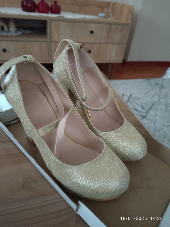 Bej Simli Modern Klasik Topuklu Kadın Ayakkabı - Görsel 3