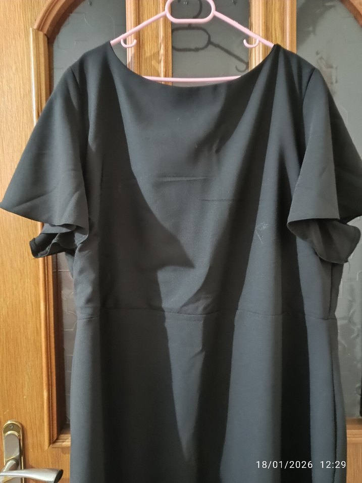 Siyah Uzun Kollu Fırfırlı Kalem Elbise - Görsel 2